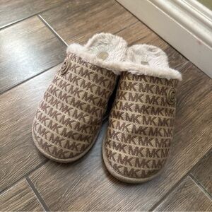 Michael Kors Janis Fur Lined Slippers MK Logo Women's 7.5